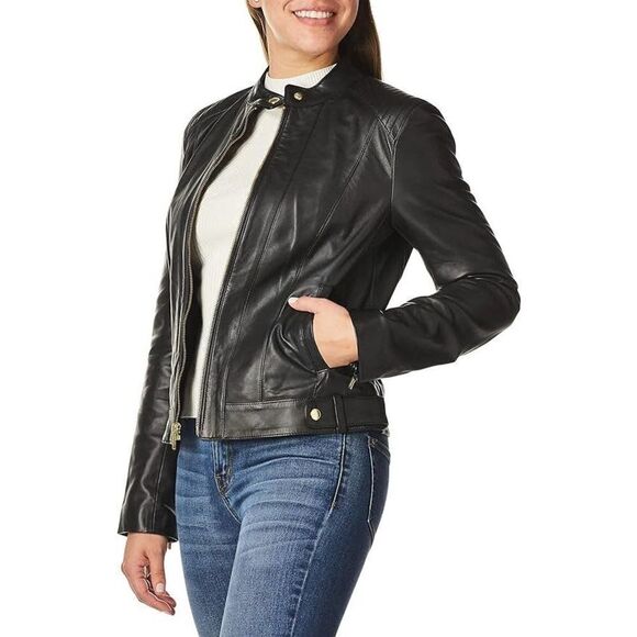 NEW Cole‎ Haan Racer Jacket with Quilted Panels Sz L black - Picture 2 of 11